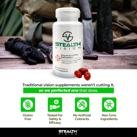 Stealth Vision Eye Vitamin, Eye Supplement with Lutein, Zeaxanthin, and Meso-Zeaxanthin, Non-GMO Eye Health Vitamins for Adults, Vision Essentials for Complete Eye Support (90 softgels)