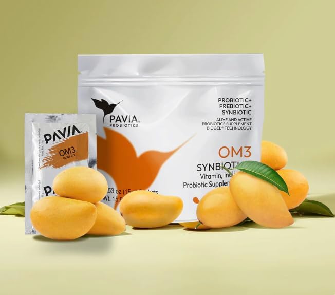 Pavia | Probiotics for Digestive Health | Fresh probiotics for Women, Men & Kids | Gel | Flavor Variatoins (30 Sachets, OM3)