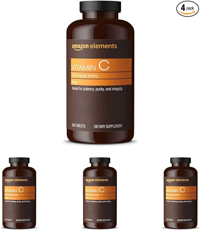Amazon Elements Vitamin C 1000mg, Supports Healthy Immune System, Vegan, 300 Tablets, 10 Month Supply (Pack of 4)