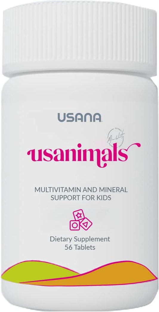 USANA Usanimals Multivitamin for Kids - Daily Chewable Tablets with Vitamins A, C, D, E, B6, B12, Zinc, Iron - Supports Immune, Bone & Brain Health - Essential Nutrients for Ages 2-12 - 56 Tablets
