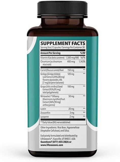 Visibili-T - Vitamin Supplement for Eye Health & Vision Support - Carrot Root, Chromium, Bilberry, Ginkgo Biloba, Grape Seed Extract, Lycopene, Vitamin A, Lutein & Zeaxanthin - 60 Capsules (Pack of 2)