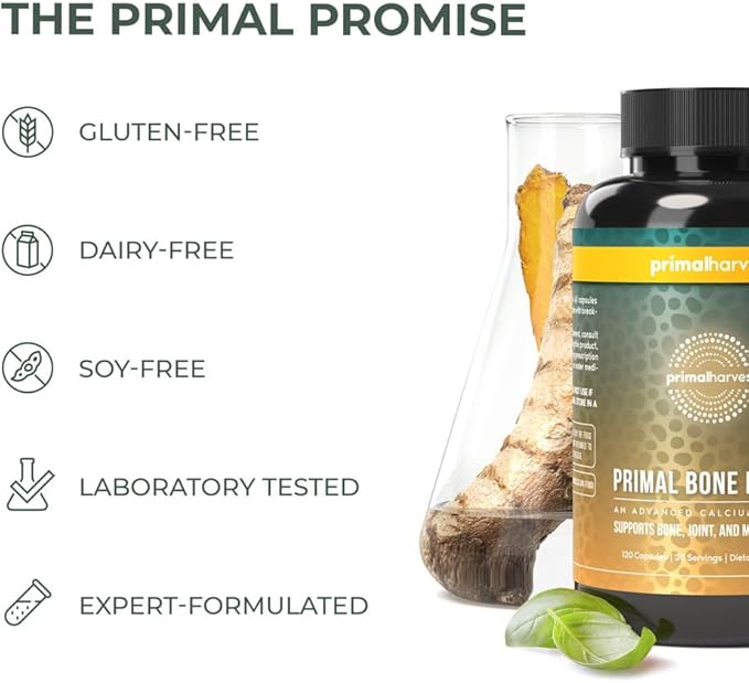 Primal Harvest 2 Pack, Primal Bone Health Calcium Carbonate Bone Health Complex for Men & Women with Calcium, Magnesium, Zinc, Manganese, Potassium, & L-Carnitine (240 Capsules)