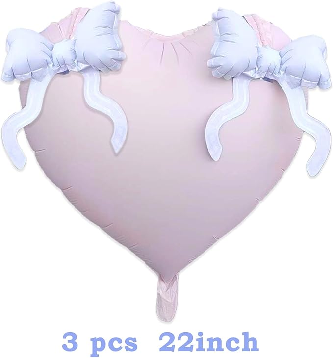 FBQ 3 PCS Bow Heart Shape Balloons 22 Inch Princess Girl Birthday Party Bow Themed Engagement Wedding Baby Shower Decoration