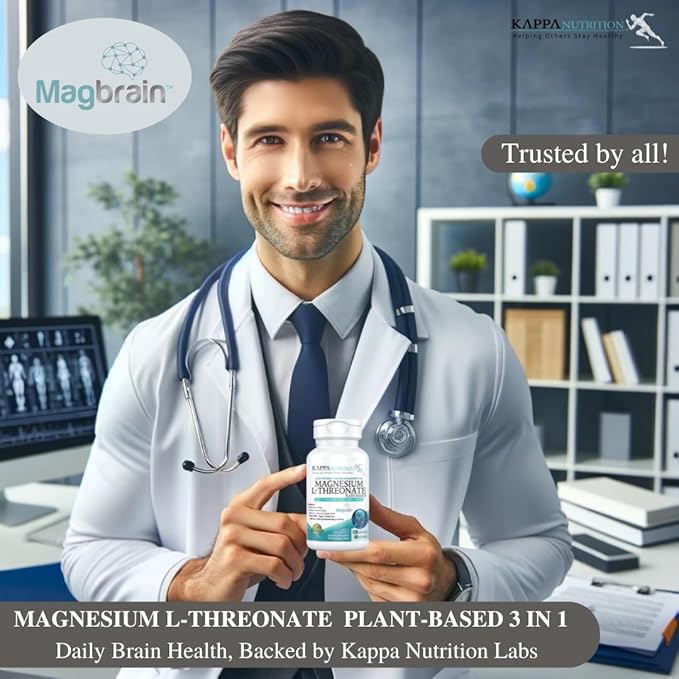 Kappa Nutrition Magbrain™ Magnesium L-Threonate Plant-Based, 420mg Elemental Magnesium (3 Capsules) from 2,253mg, 120 Vegan Capsules, Brain, Sleep & Muscle Support.