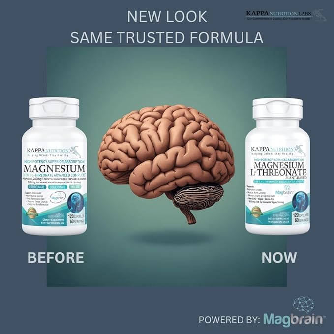 Kappa Nutrition Magbrain™ Magnesium L-Threonate Plant-Based, 420mg Elemental Magnesium (3 Capsules) from 2,253mg, 120 Vegan Capsules, Brain, Sleep & Muscle Support.