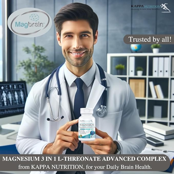 Kappa Nutrition Magbrain™ Magnesium L-Threonate Plant-Based, 420mg Elemental Magnesium (3 Capsules) from 2,253mg, 60 Vegan Capsules, Brain, Sleep & Muscle Support.