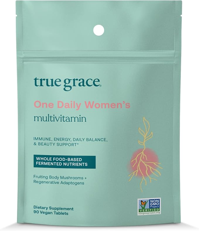 True Grace One Daily Women’s Multivitamin Fermented Minerals, Organic Adaptogens & Mushrooms Whole Body Balance, Immune, Energy, Beauty Support - Non-GMO, Gluten Free, Soy Free - 90 Vegan Tablets