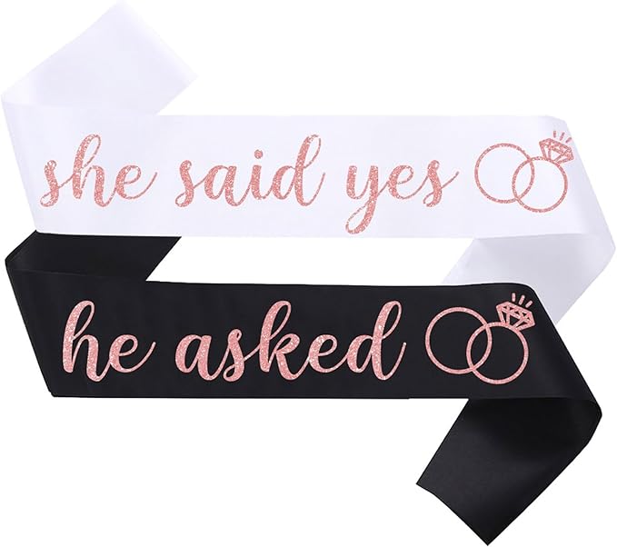 2 Pcs She Said Yes and He Asked Sashes Bride to Be Sash Groom to Be Sash for Wedding Engagement Bachelorette Bridal Shower Party Decorations,White Rose Gold