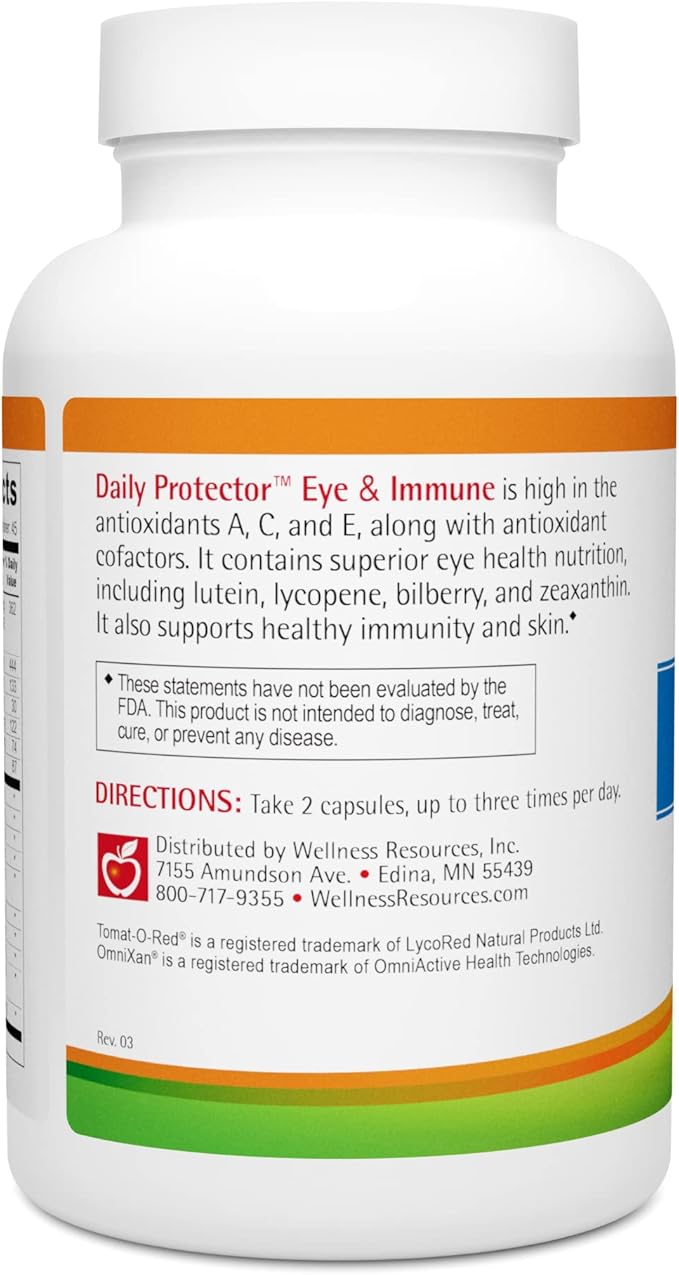 Wellness Resources Daily Protector Eye & Immune - Lutein, Lycopene, Zeaxanthin, Cryptoxanthin, Bilberry and More for Eye, Immune, and Skin Health (90 Capsules)