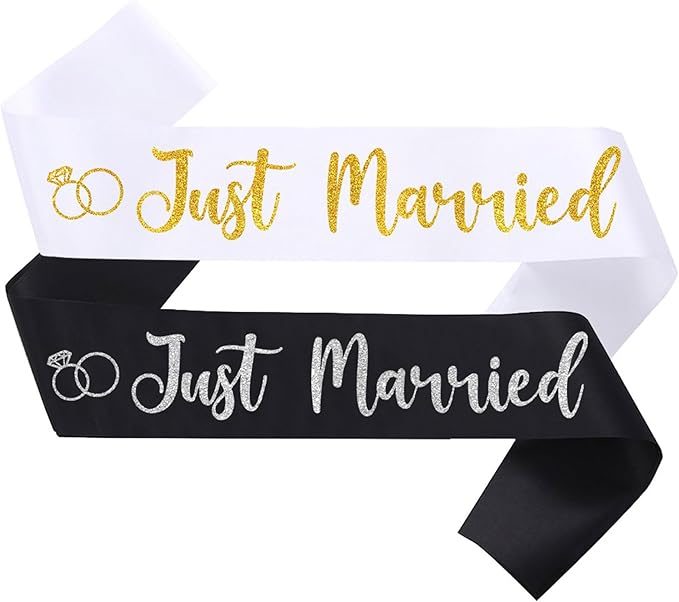 2 Pcs Bride to Be Sash and Groom to Be Sash Just Married Bachelorette Party Sashes for Wedding Bridal Shower Decorations Engagement Gifts,White Gold