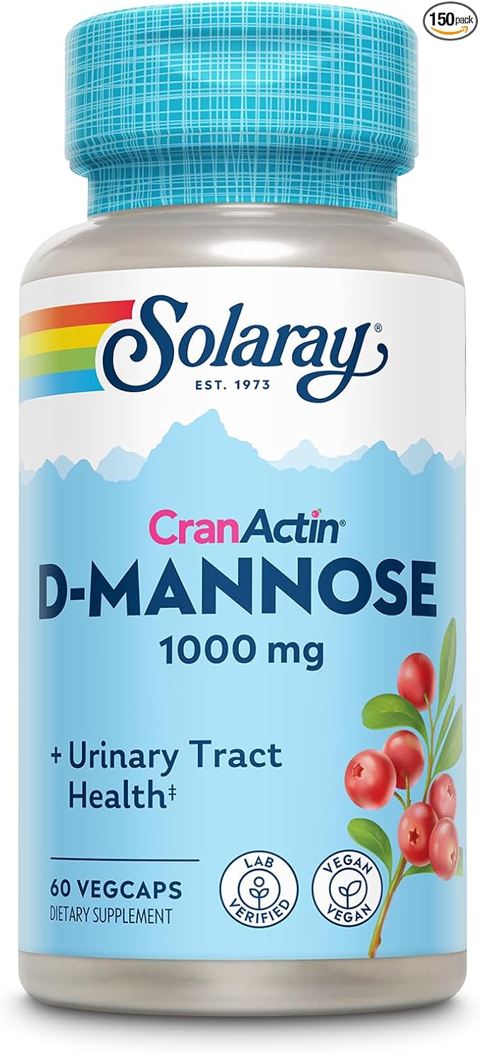 Solaray D-Mannose 1000mg with CranActin Cranberry Extract - D Mannose Cranberry Supplement with Vitamin C - Supports Urinary Tract and Bladder Health - Vegan, 60 Day Guarantee, 30 Servings, 60 VegCaps