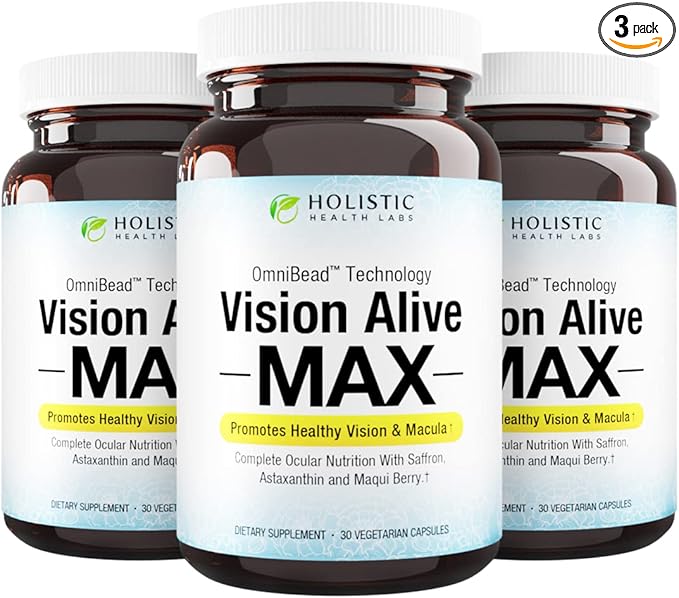 Vision Alive Max with 8 Natural Ingredients Lutemax® 2020, Bilberries, Blueberries, c3g from Black Currant, Maqui Berry, Saffron, and Astaxanthin (30 Count (Pack of 3))