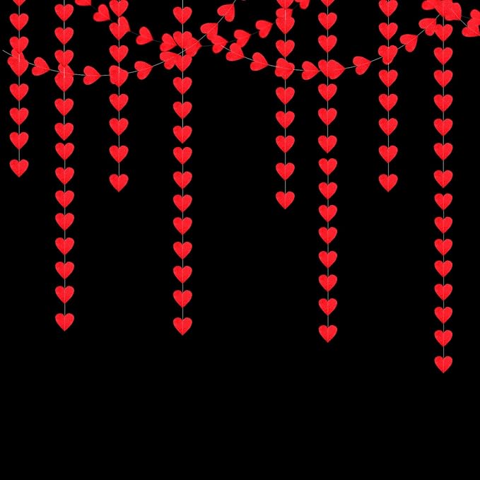 Red Heart Romantic Party-Decorations Garland - 62FT Glitter Special Night Galentines Hanging Streamers Banner, Girl Wedding Anniversary Baby Bridal Shower Birthday Decor Supplies Hugtmr