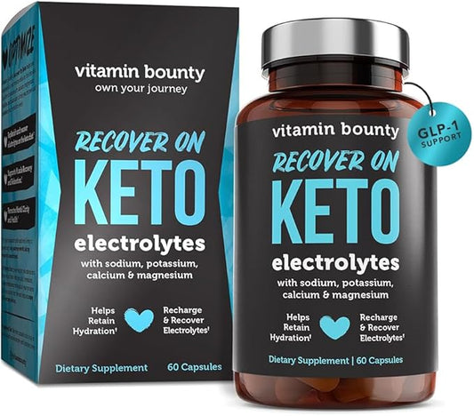 Vitamin Bounty Recover On Keto Electrolytes - Keto Supplements, Electrolytes Pills, Electrolyte Supplement, Keto Vitamins, Sugar Free Hydration, Boost Energy, GLP 1 Support- 60 Capsules