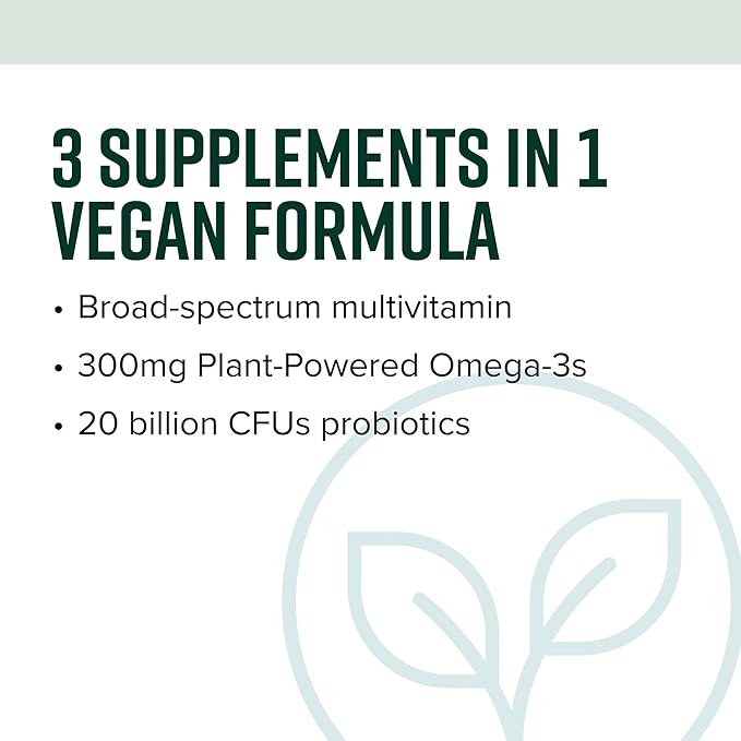 Vibrant Health, Trilogy Vegan, Probiotic Multivitamin with an Essential Blend of Omega-3 from Vegan Algal Oil, Vitamin A, B12, C, D3, E, Selenium, Magnesium & Zinc, 30 Servings