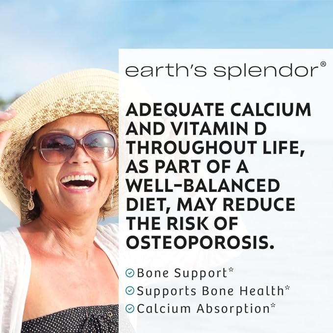 Earth's Splendor Bone Health Support, with Calcium & Vitamin D Supplement, Vitamin Supplements, for Men & Women, (600mg Calcium, 120 Tablets)