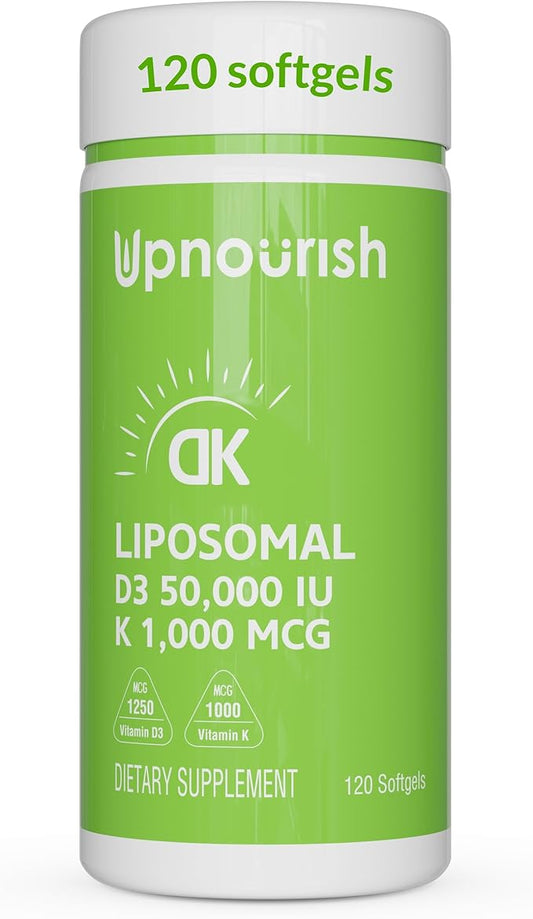 UpNourish Liposomal Vitamin D3 50000 IU (Vitamina D3 de 50000) with 1000 mcg Vitamin K, High Dose Vitamin D3 K2, Vitamin D 50000 IU with K1, K2 MK-4 and MK-7, 120 Mini Softgels