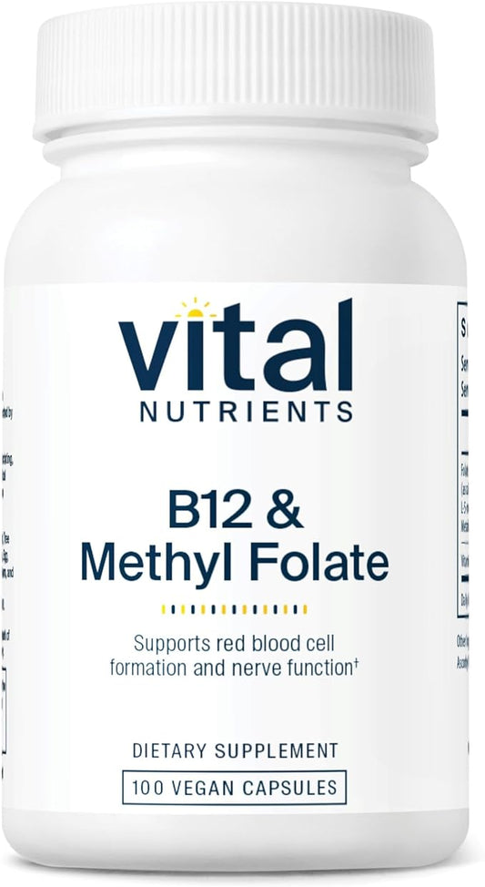 Vital Nutrients Vitamin B12 & Methyl Folate | Vegan Methylated Folate & B12 Supplement | 5-MTHF Plus B12 Supports Nervous System & Metabolism* | Gluten, Dairy, Soy Free | 100 Capsules