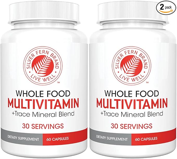 Silver Fern Whole Food Daily Multi Vitamin w/Trace Mineral Blend Supplement - 2 Bottles - 60 Vegicaps Each - 60 Day Supply - Natural, Non-GMO, Vegan, Multivitamin for Men & Women - Zero Synthetics