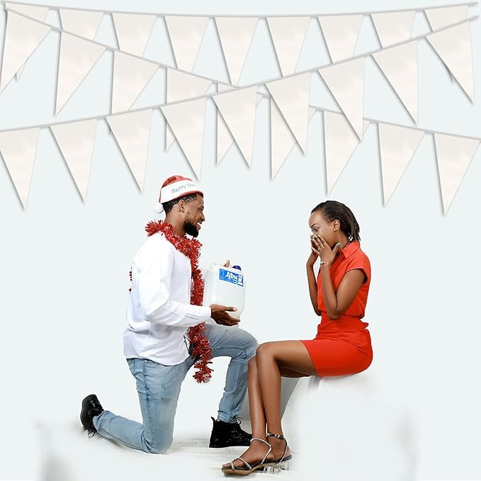 40M/130FT White Triangle Pennant Banner Flag Metallic Fabric Bunting Garland for Christmas Graduation Wedding Engagement Anniversary Bachelorette Birthday Bridal Shower Valentines Hen Party Supplies