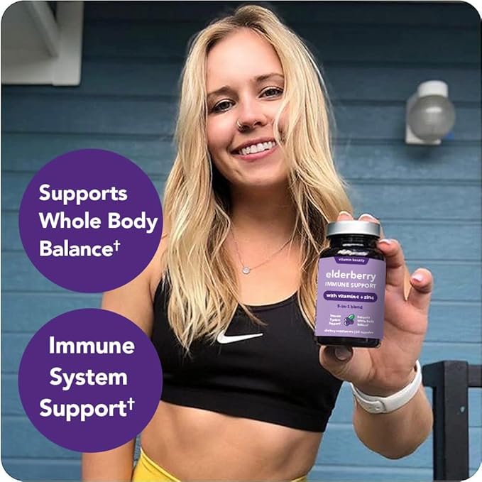 Vitamin Bounty Organic Elderberry Capsules – Sambucus Elderberry with Vitamin C and Zinc – Immune System Boosters for Adults – Antioxidant Formula for Immune Support– Non-GMO, 60 Capsules