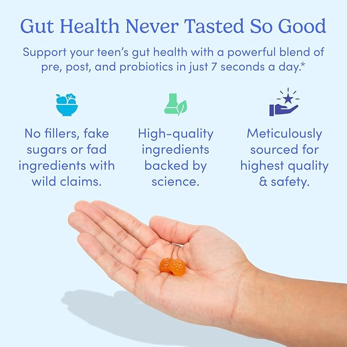 FIRST DAY Teens’ Gut Sustainer Tribiotic Gummies – 3-in-1 Prebiotic, Probiotic & Postbiotic Supplement – Supports Digestive, Skin, Oral & Immune Health, Nutrient Absorption & Growth – 60-Day Supply