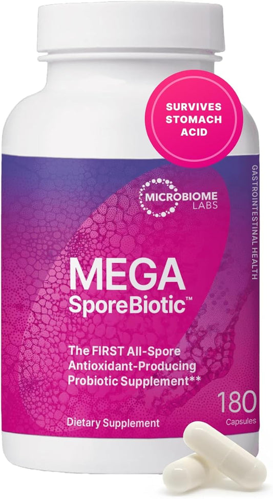 Microbiome Labs MegaSporeBiotic Probiotics for Women & Men - Spore Based Probiotics for Digestive Health - Shelf Stable & Travel-Friendly (180 Capsules)