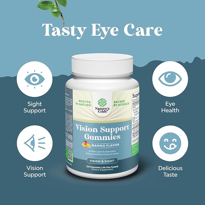 Vision Support Gummies for Adults - Lutein and Zeaxanthin Supplements for Eye Health - Potent Lutein Eye Vitamins for Blue Light Protection, Dryness, Strain Support & Visual Sharpness - 120 Count