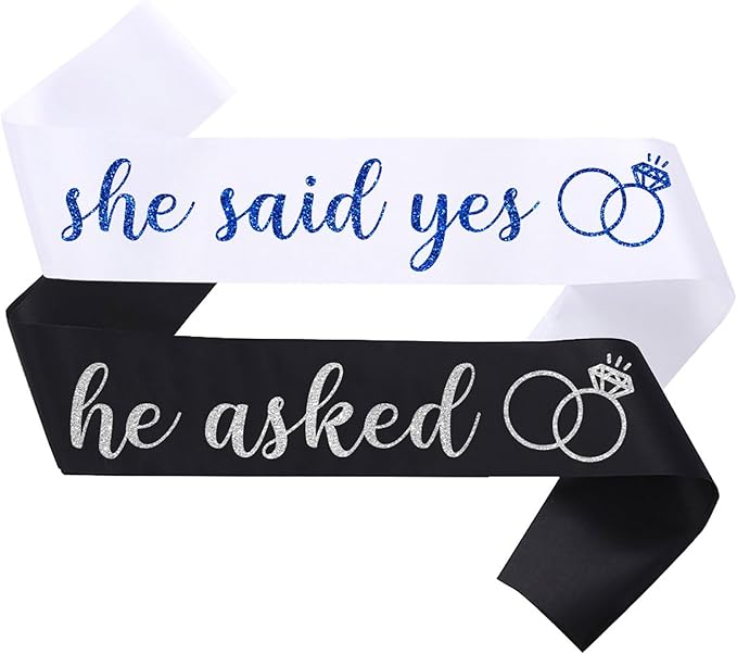 2 Pcs She Said Yes and He Asked Sashes Bride to Be Sash Groom to Be Sash for Wedding Engagement Bachelorette Bridal Shower Party Decorations,White Blue