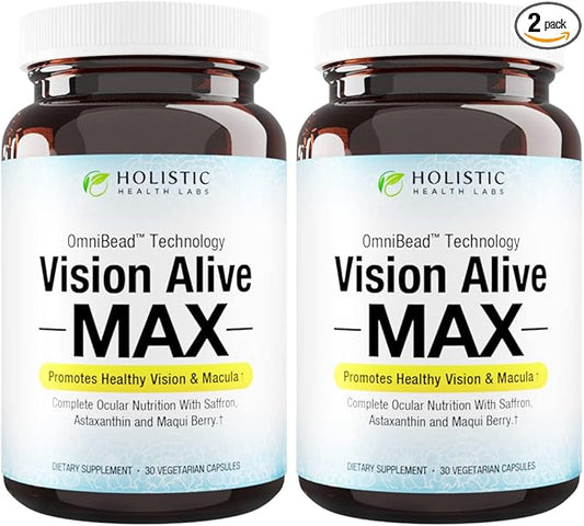 Vision Alive Max with 8 Natural Ingredients Lutemax® 2020, Bilberries, Blueberries, c3g from Black Currant, Maqui Berry, Saffron, and Astaxanthin (30 Count (Pack of 2))