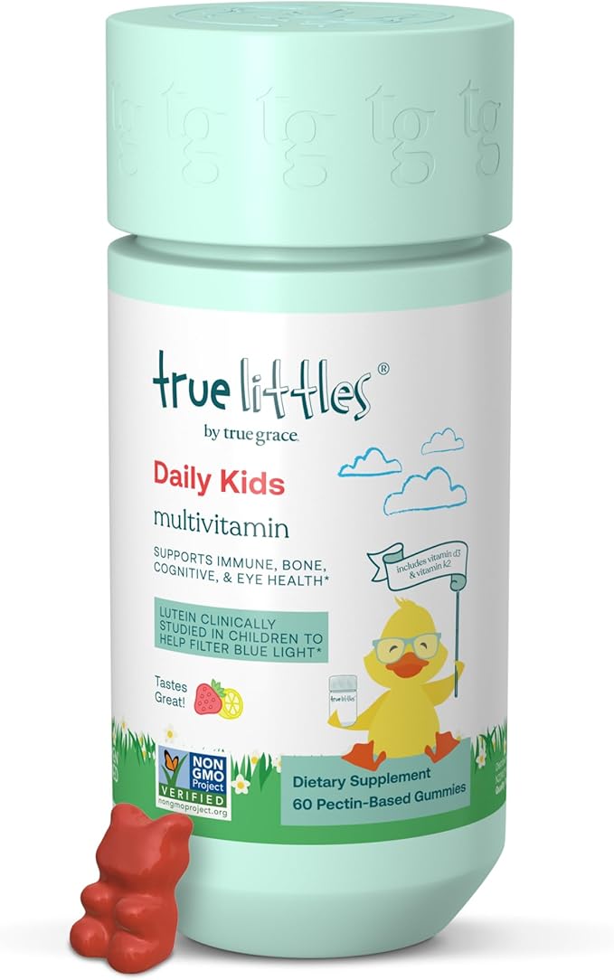 True Grace True Littles Daily Kids Multi - 60 Pectin Gummies - - Clinically Studied Lutemax Kids Lutein & Vitamin D3 + K2 - Allergen Free & Vegan - 60 Servings