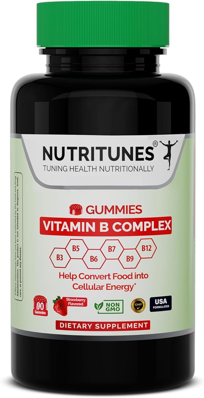 Vitamin B Complex Gummies–High Potency B Complex Vitamins Gummies with Methyl B12, Folate, Biotin & Vitamin C – Non-GMO, Vegan, Gluten-Free – 90 Gummies – Made in USA