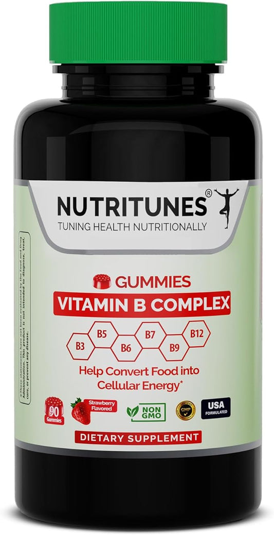 Vitamin B Complex Gummies–High Potency B Complex Vitamins Gummies with Methyl B12, Folate, Biotin & Vitamin C – Non-GMO, Vegan, Gluten-Free – 90 Gummies – Made in USA