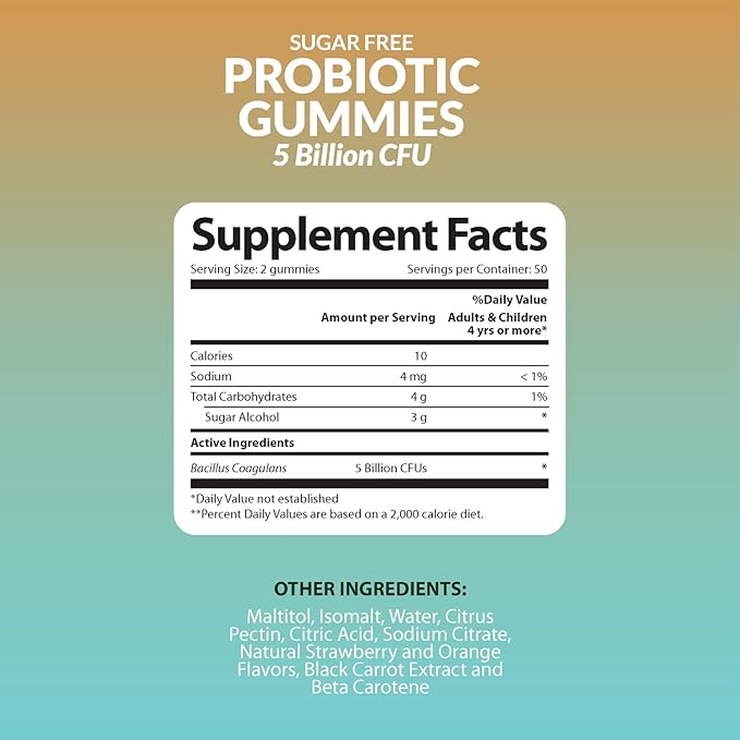 NutriZing Sugar Free Probiotic Gummies for Women & Men - Fruit Flavored Chewable Probiotic Gummy - Probiotics for Digestive Health - Immune Support & Gut Health Supplement - 100 Count, 5 Bn CFU