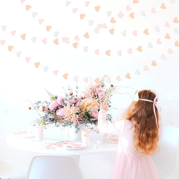 Pink-Silver Peach Birthday Party-Decorations Streamers - 52FT Hanging Heart Garland Banner,Baby Bridal Shower Engagement Anniversary Bachelorette Wedding Backdrop Decor Hugtmr