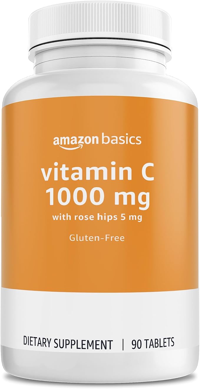 Amazon Basics - Vitamin C, 1000 mg with Rose Hips 5mg, 90 tablets (1 per serving), Gluten Free