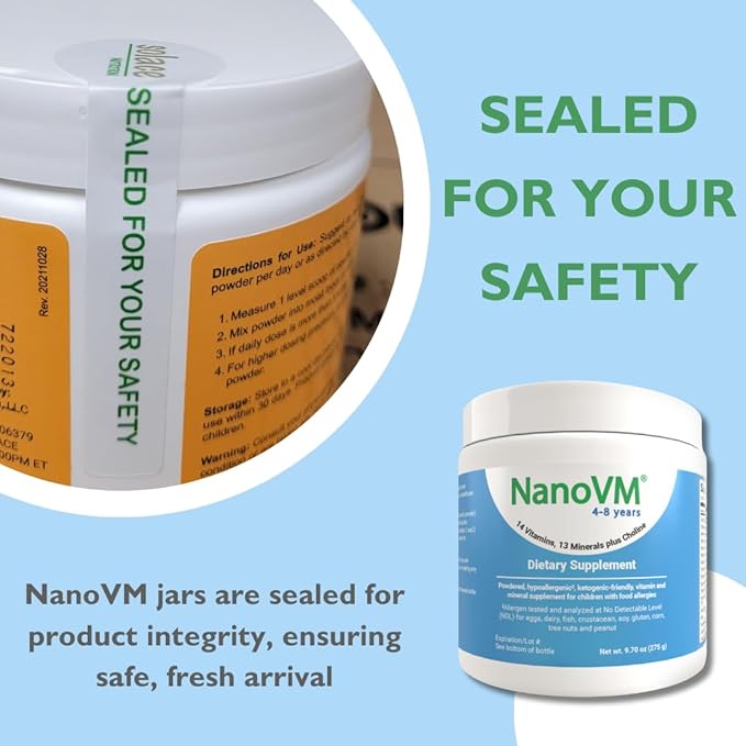 4-8 Years, Allergen-Free Kids Multivitamin, Unflavored Powdered Vitamins, Multivitamin Powder with 14 Vitamins & 13 Minerals, Low-Carbohydrate Vitamin Supplements, 275g - Solace Nutrition
