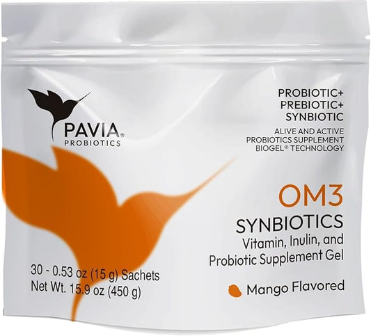 Pavia | Probiotics for Digestive Health | Fresh probiotics for Women, Men & Kids | Gel | Flavor Variatoins (30 Sachets, OM3)