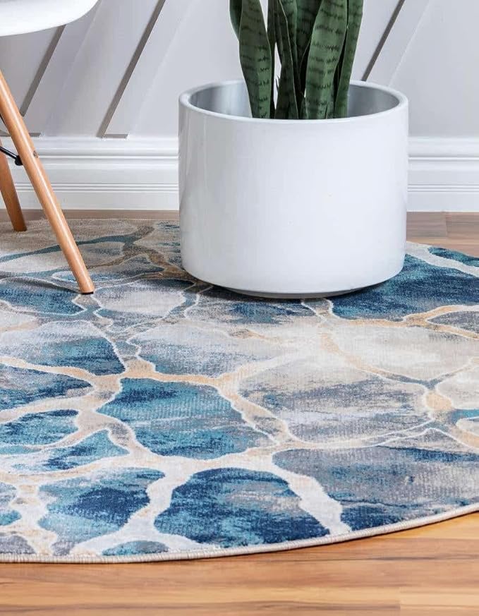 Unique Loom Mystic Collection Area Rug - Fitz Roy (10' Round, Navy Blue/Beige)