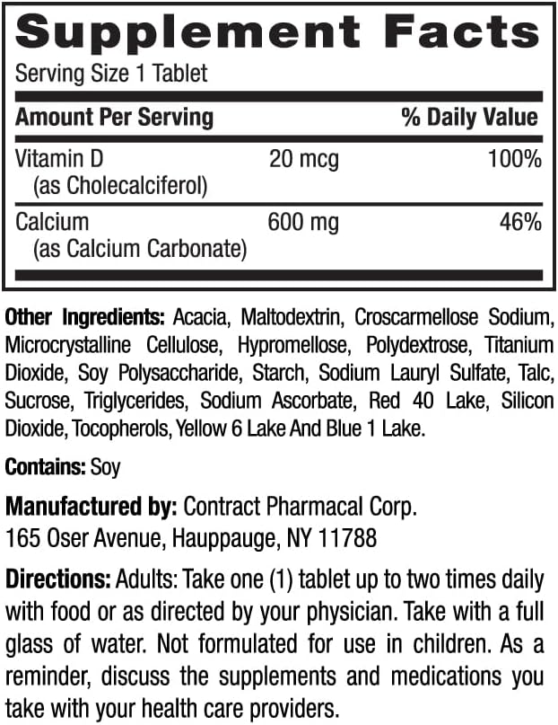 Earth's Splendor Bone Health Support, with Calcium & Vitamin D Supplement, Vitamin Supplements, for Men & Women, (600mg Calcium, 120 Tablets)