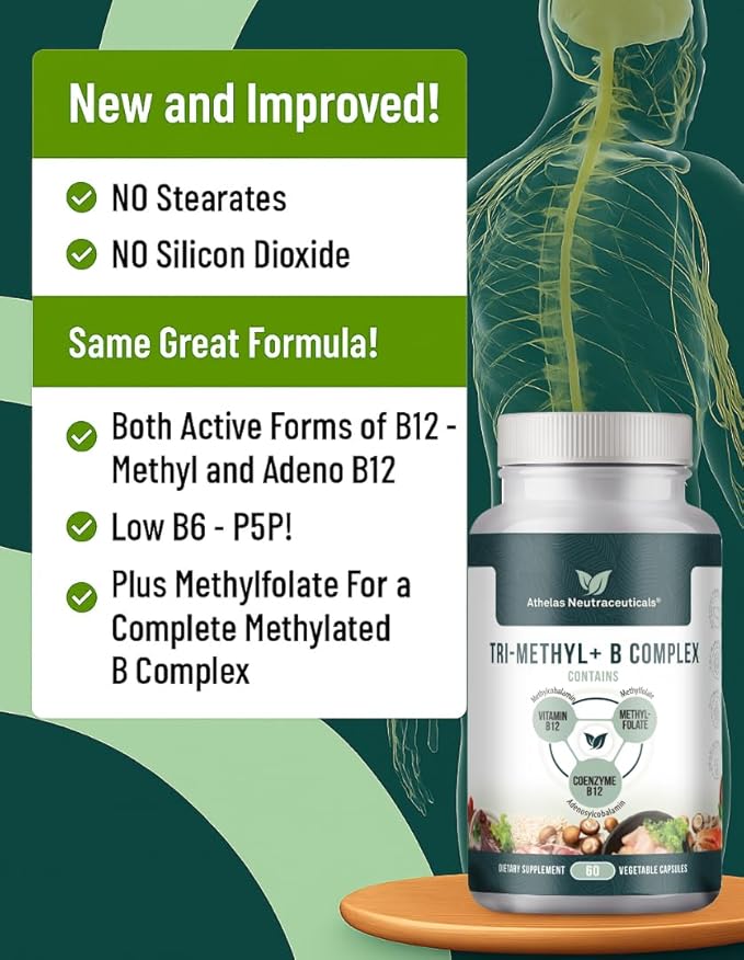 Tri-Methyl+ B Complex Methylated B Vitamins - Full Spectrum Methyl B Complex Vitamin Supplement For MTHFR Support with Active Forms of B12 Methylcobalamin, Adenosylcobalamin, and Methylfolate