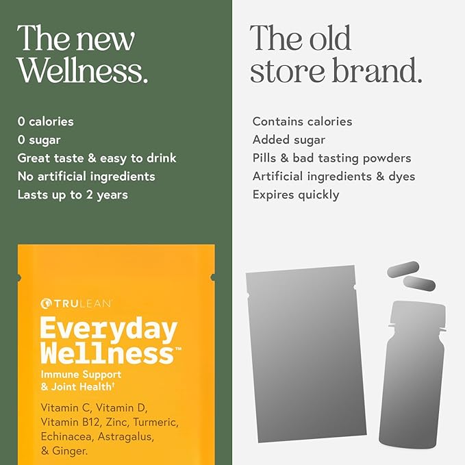 TRULEAN Everyday Wellness Shot Powder - Turmeric, Ginger, Vitamin C, Immunity & Immune Support Supplement - No Artificial Ingredients, No Sugar & Gluten Free - 30 Packets Citrus Flavor