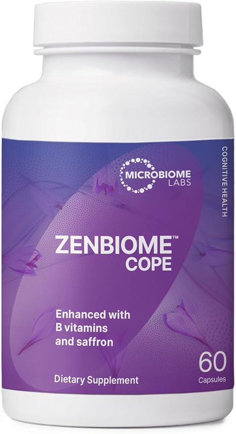 Microbiome Labs Zenbiome COPE - Probiotic Mood Support Supplement with Vitamin B6, B12 & Saffron Extract - Gut Health Probiotics for Women & Men - Support The Gut-Brain Axis (60 Capsules)