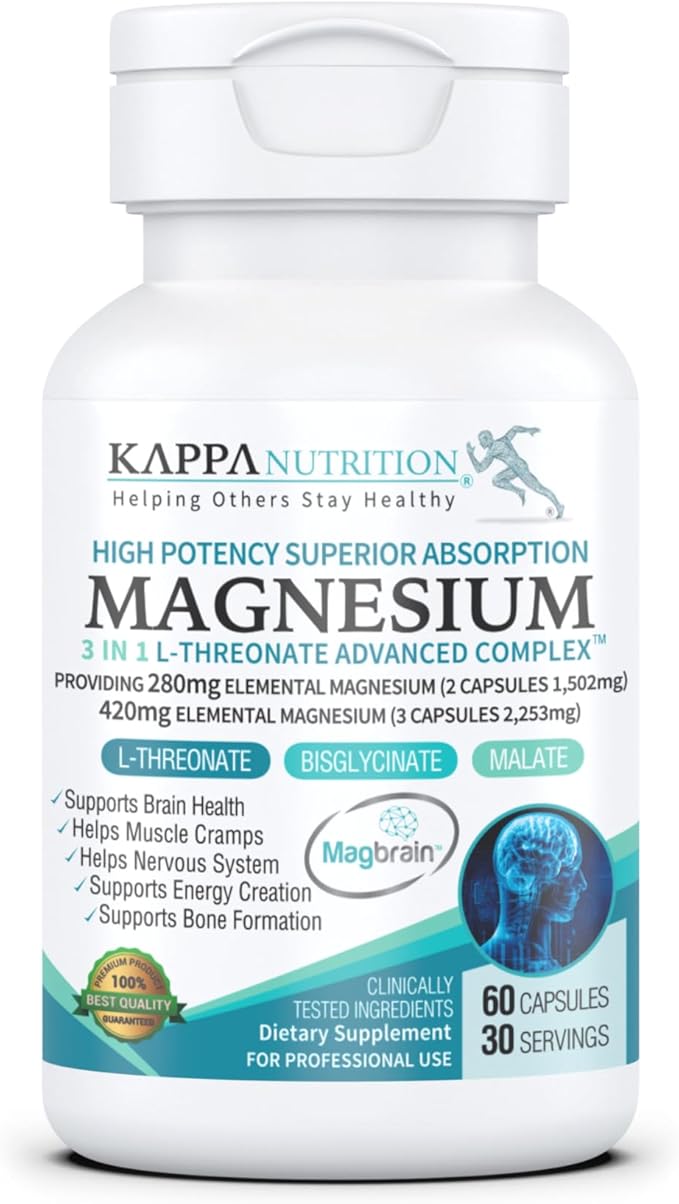 Kappa Nutrition Magbrain™ Magnesium L-Threonate Plant-Based, 420mg Elemental Magnesium (3 Capsules) from 2,253mg, 60 Vegan Capsules, Brain, Sleep & Muscle Support.