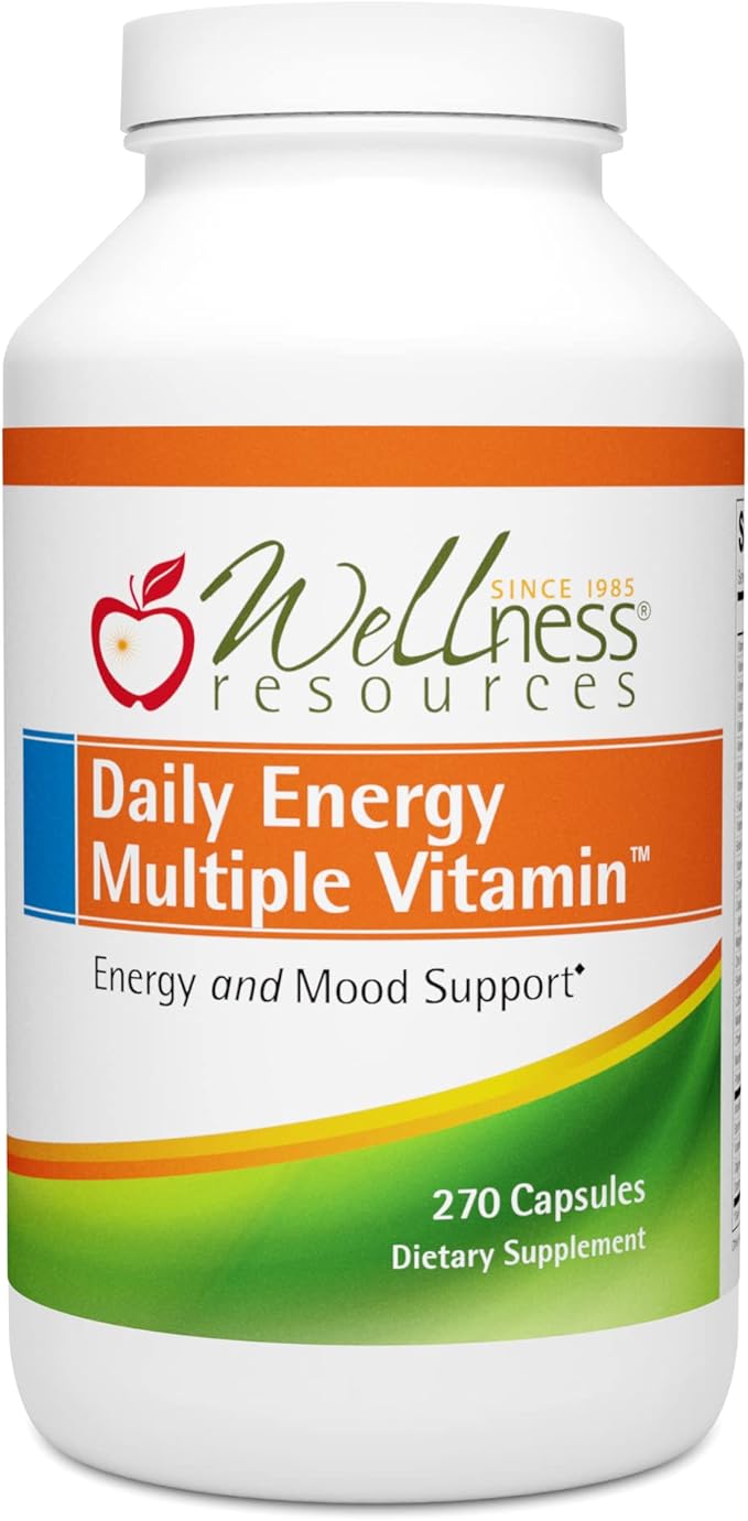 Wellness Resources Daily Energy Multiple Vitamin - 270 Capsules - Methylated Daily MTHFR Multivitamin Without Iron - Vitamin B12, Folate, & Bioavailable B Vitamins - Best Supplement for Energy & Mood