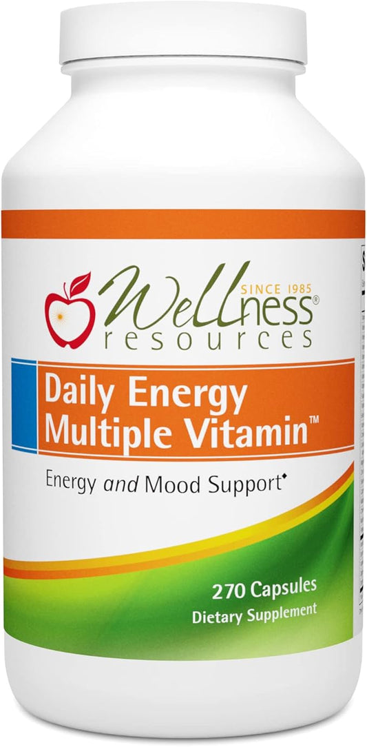 Wellness Resources Daily Energy Multiple Vitamin - 270 Capsules - Methylated Daily MTHFR Multivitamin Without Iron - Vitamin B12, Folate, & Bioavailable B Vitamins - Best Supplement for Energy & Mood