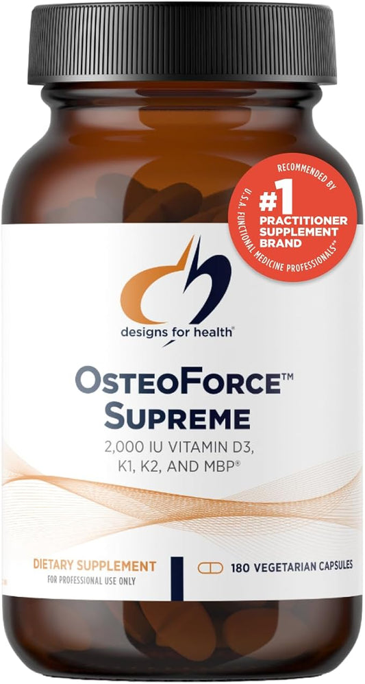 Designs for Health OsteoForce Supreme - Premium Bone Support Supplement with Basic Milk Protein (MBP) - Calcium Malate, Magnesium, Zinc Chelate, 2000 IU Vitamin D, VIT K - Non-GMO (180 Capsules)