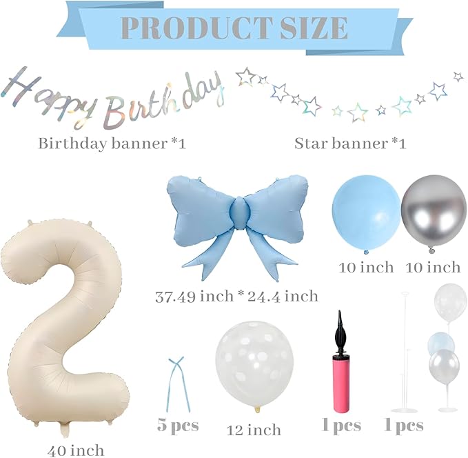 FBQ Digital Bow Foil Balloon Suit Happy birthday Theme Baby Shower 2 Year Old Party Decorations Supplies(2)