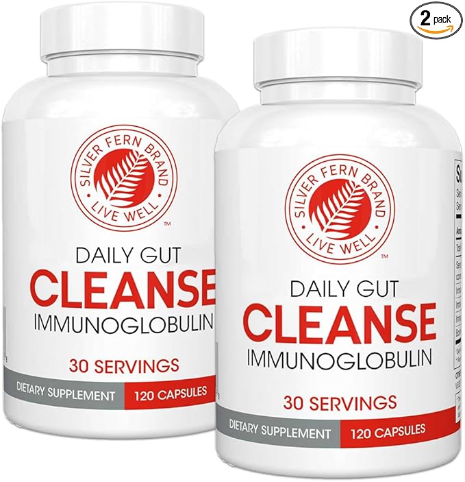 Silver Fern Cleanse - Daily Gut - 2 Bottle - 240 Capsules - 60 Day Supply - Immunoglobulin G, A & M -(IgG, IGA, IgM) - Digestive System & Immune System Support - Postbiotic