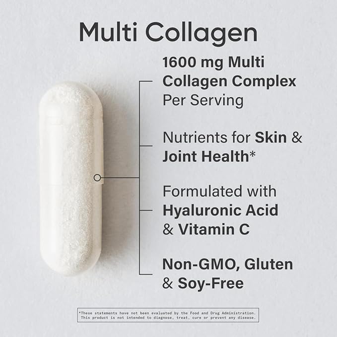 Sports Research® Multi Collagen Pills for Women & Men - Collagen Peptides (Type I, II, III, V, X) Enhanced with Hyaluronic Acid & Vitamin C - Gluten Free · Non-GMO - 90 Capsules